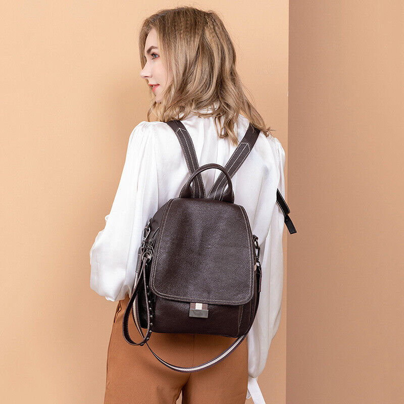Ladies Leather Backpack Purse Anti-Theft Rucksack Travel Bag Satchel