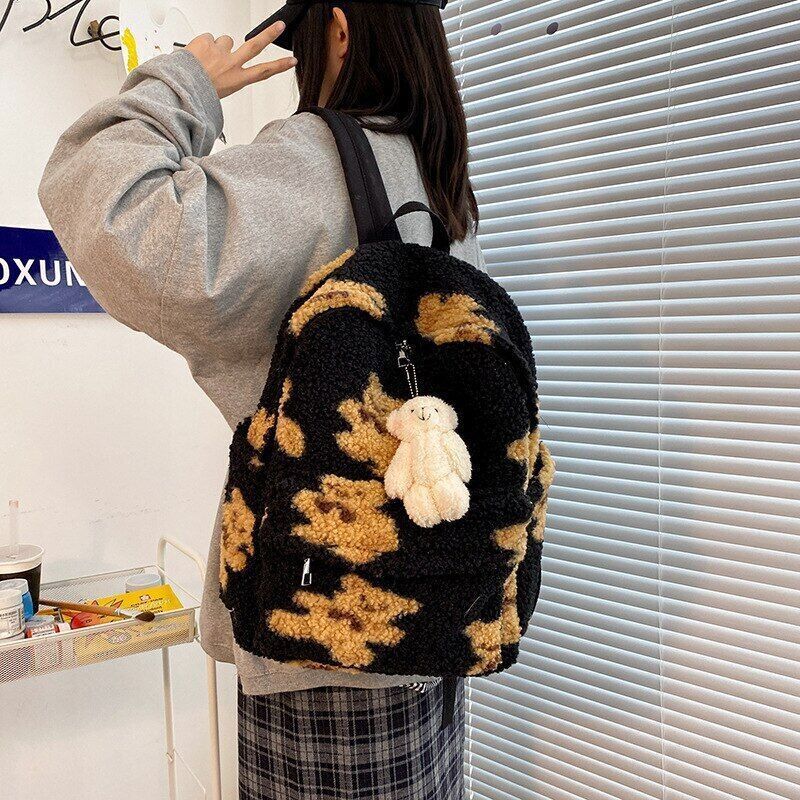 Lamb Hair Backpack Women School Bags Teenage Girls Backpack Bagpack Backpack