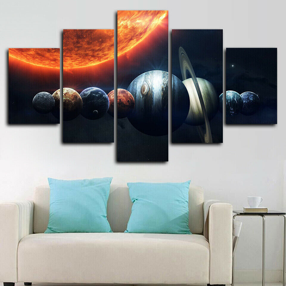 Solar System Space Planets 5 Panel Canvas Print Wall Art Poster Home Decoration