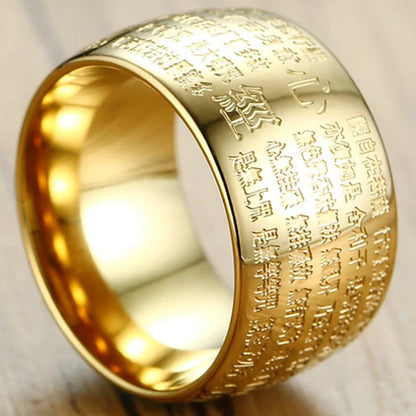Buddhism Solomon Heart Sutra Buddha Ring Wicca Spell Wide Rings for Women Men