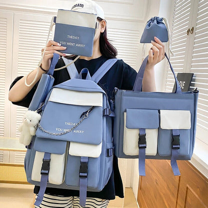 Women Backpack Nylon School Bag for Girls Multiple Pockets Bookbags