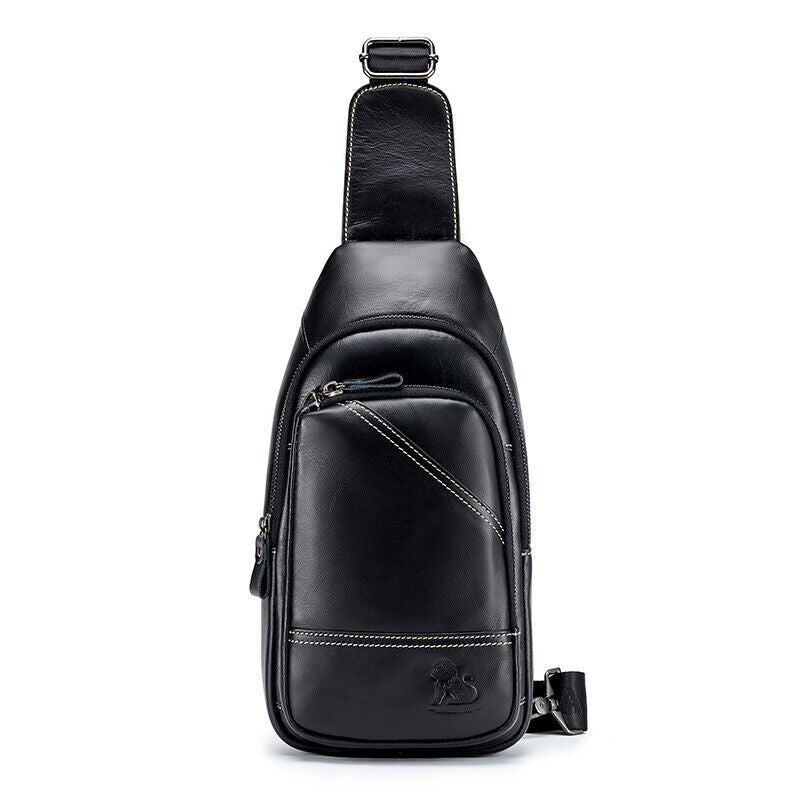 Men's Sling Backpack,100% Genuine Leather Chest bag Crossbody Bag Shoulder Bag