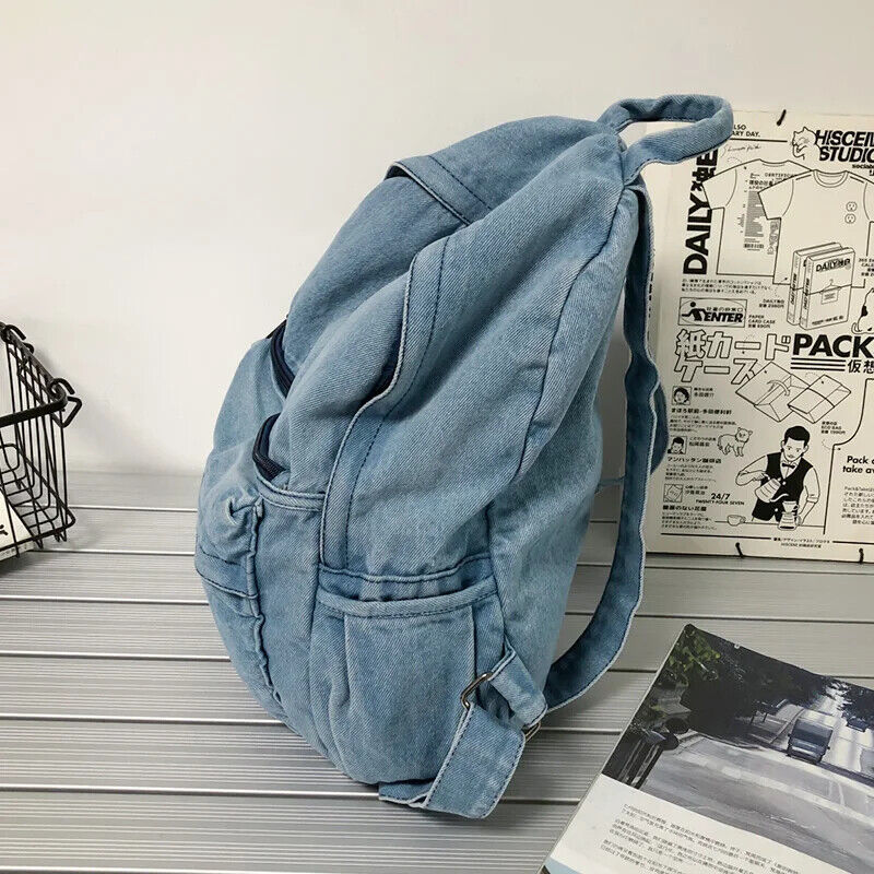Gray Denim Backpack Women's Travel Shoulder Bag Schoolbags Suitable Boys Girls