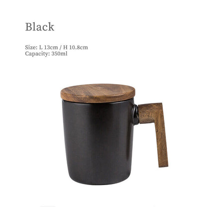 Embersceramic Nordic Ceramic Coffee Mug with Wood Handle and Premium Gift Box