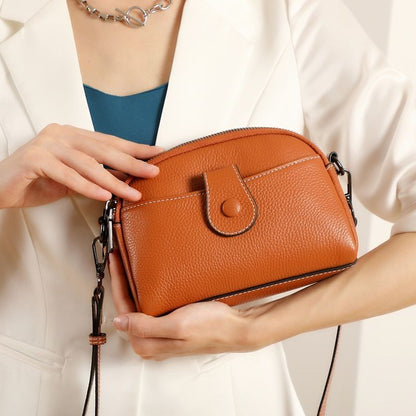 Genuine Leather Small Shoulder Bag Messenger Shell Purse Brown Pouch 19*13*7 Cm