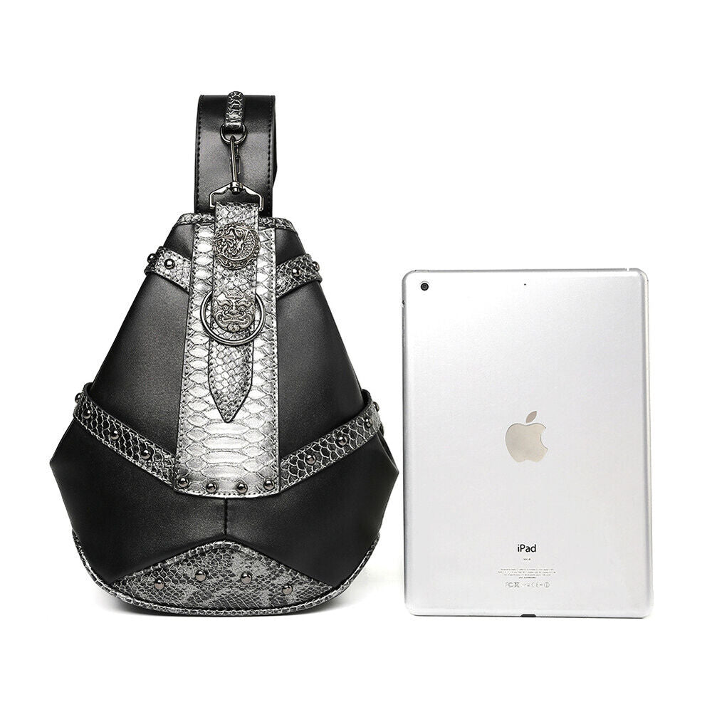 Snake Print stitching Crossbody Chest Bag PU Leather Sling Backpack Shoulder Bag