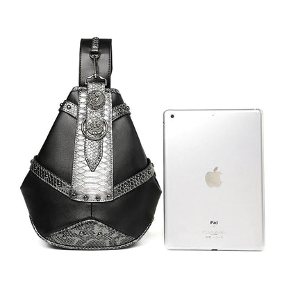 Snake Print stitching Crossbody Chest Bag PU Leather Sling Backpack Shoulder Bag