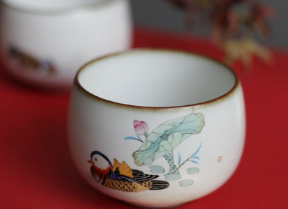 2pcs China Song Dynasty Antique master tea cup ruyao mandarin duck ceramic cup