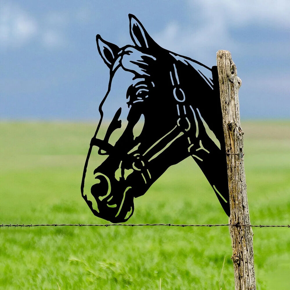 Horse Head Shape Iron Silhouette, Cute Ornament For Outdoor Garden Fence