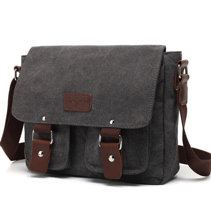 Men Sling Shoulder/Messenger Bag Canvas&Leather 12" Business Casual Daypack