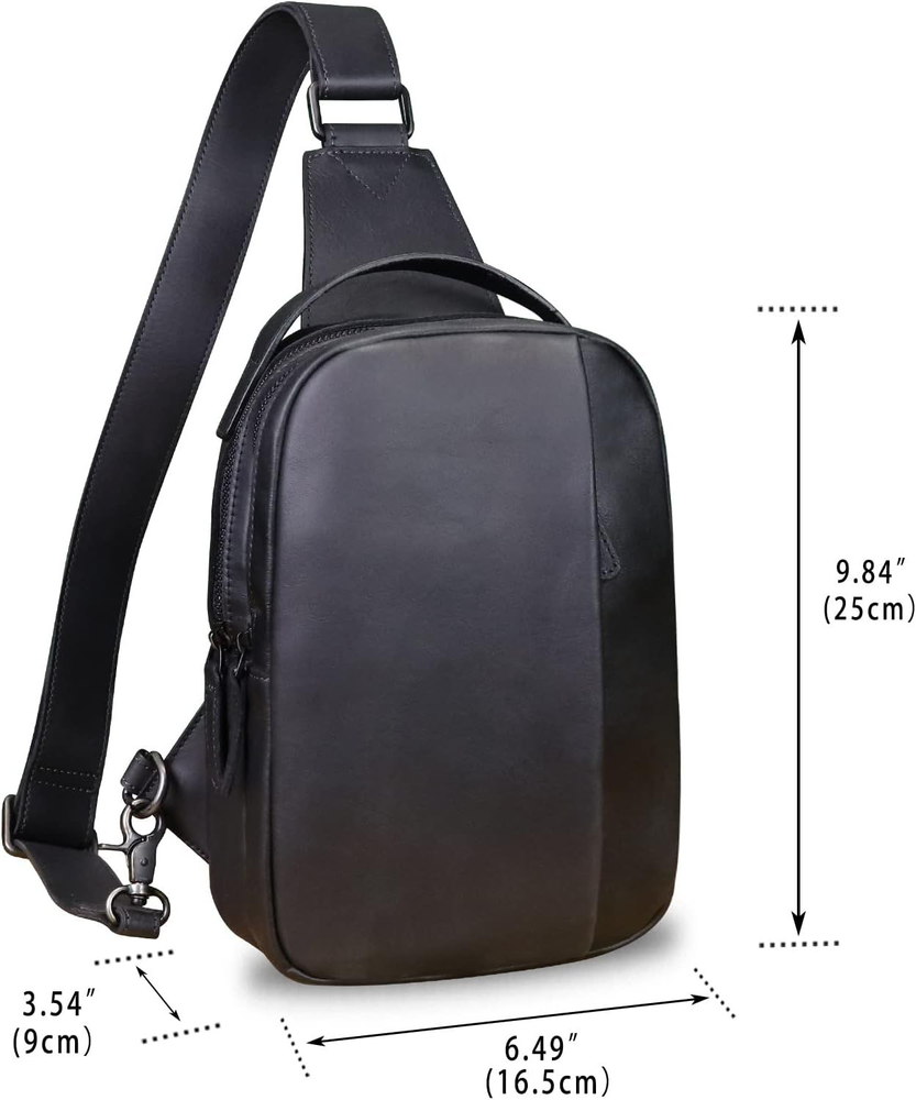Genuine Leather Sling Bag Crossbody Purse Retro Handmade Hiking Daypack...