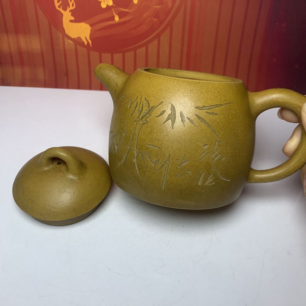 Vintage Chinese Yixing Purple Clay Teapot Zisha Ceremony Bamboo Teaware Collect