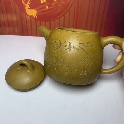 Vintage Chinese Yixing Purple Clay Teapot Zisha Ceremony Bamboo Teaware Collect