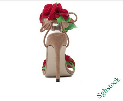 Summer Women's Open Toe Bandage Floral Retro Sandals Shoes Plus Size Stilettos #