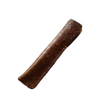 Portable Real Leather Pen Protector Bag Holder Pencil Case Handmade Carved Gifts