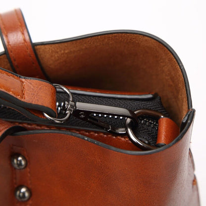 Leather Bucket Bag Simple Double Strap Handbag Shoulder Bags Women Shopping