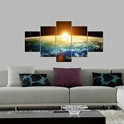 Sunrise over the Earth Space 5 Piece canvas Wall Art Print Poster Home Decor