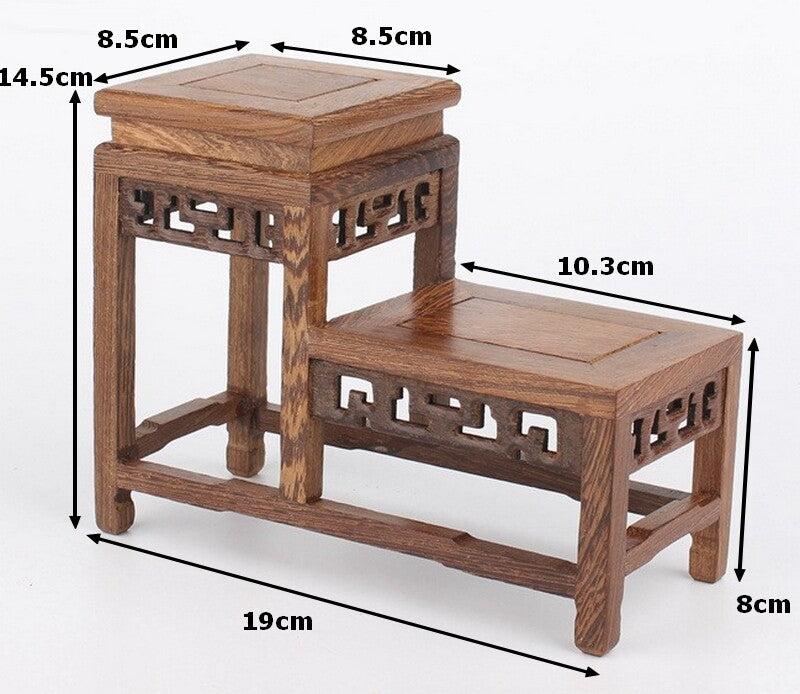Wenge Wood 2 Base Fishbowl Stand Bonsai Teapot Stone Vase Flower Rack