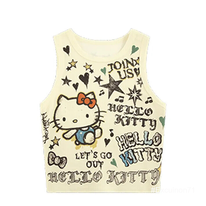 Vintage Japanese Girls Hello Kitty Printing Camisole Street Casual Cute Blouse