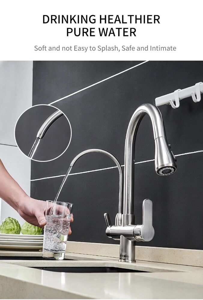 Kitchen Faucets Water Filter Taps Dual Handle Deck Mounted Three Ways Sink Mixer