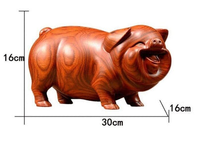 Pig Figurine Feng Shui Mahogany Wood Craft Carving Handmade Home Ornament 8-15cm