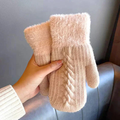 Women Winter Warm Gloves Cashmere 1 Pair Soft Thickening Knit Full Finger Mitten