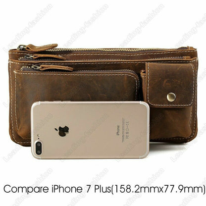 Men Real Leather Bum Waist Belt Bag Fanny Pack Sports Travel Running Pouch