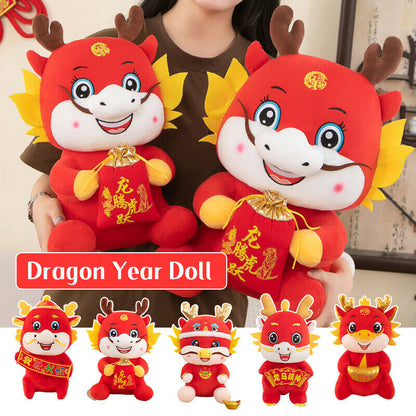2024 Dragon Year Mascot Plush Toys Cartoon Zodiac Dragon Doll for Celebration
