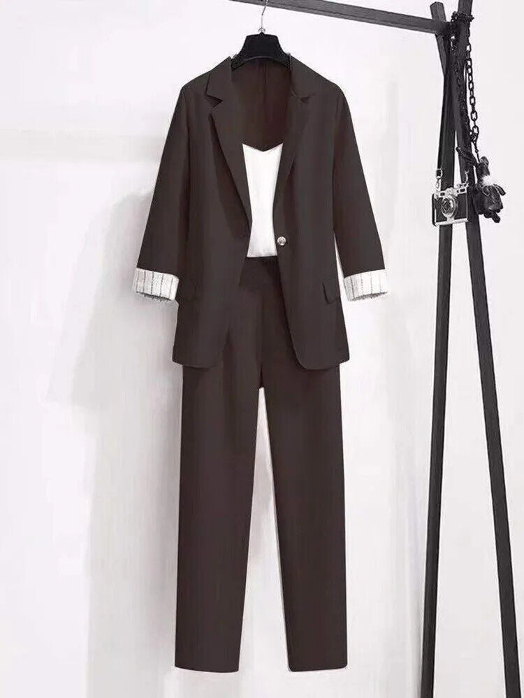 Women's Suit Female Blazer Leisure Pants Suit Jacket 3 Piece Jacket Pants Set