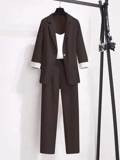 Women's Suit Female Blazer Leisure Pants Suit Jacket 3 Piece Jacket Pants Set