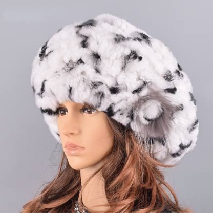 Berets Caps Women Rabbit Fur Hat Causal Warm Knitted Caps Outdoor Volume Hats