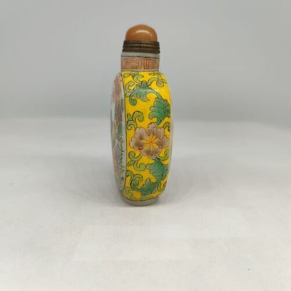 peking glass snuff bottle hand painted flowers qing rare signed bird snuffbox