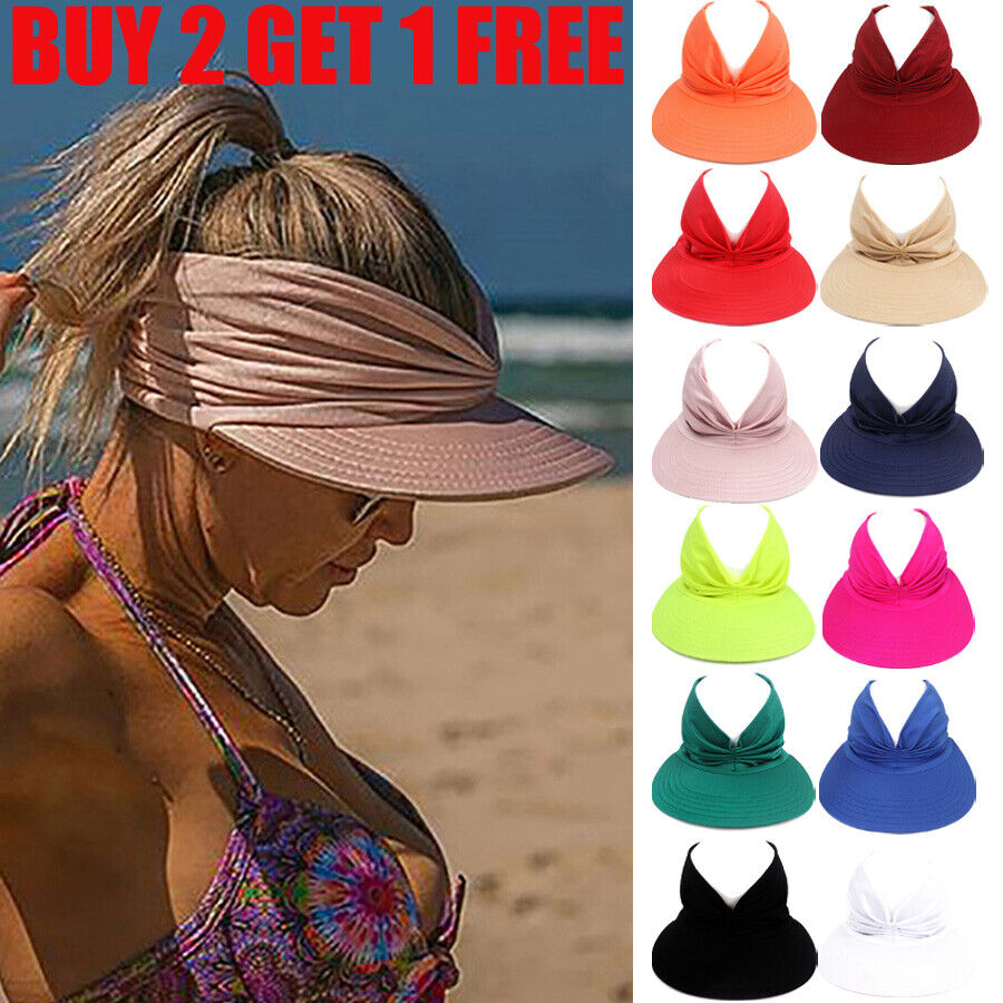 Women Turban Sun Visor Hat Cap Sports Wide Brim Stretchable Golf Hijab Ponytail