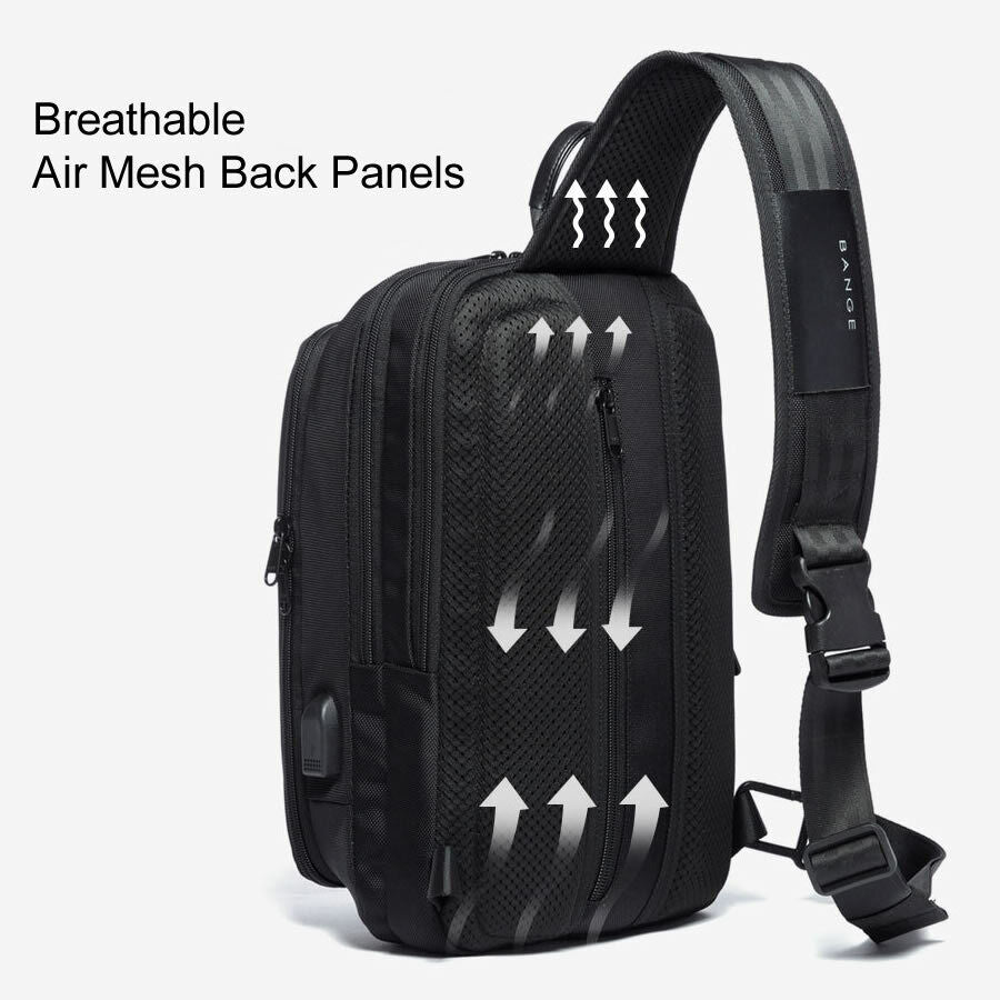 USB Charging Port Water Resistant Nylon Sling bag Chest Pack Backpack Business
