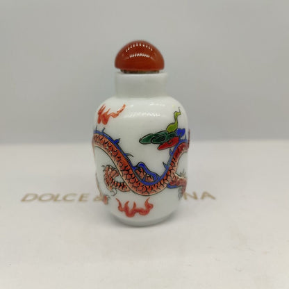 Chinese Beijing Carved Glass Snuff Bottle Dragon Statue Loong Figurines Box Rare