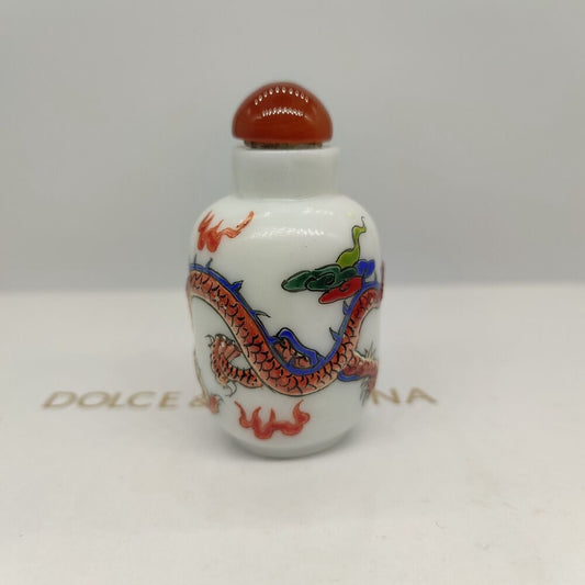 Chinese Beijing Carved Glass Snuff Bottle Dragon Statue Loong Figurines Box Rare