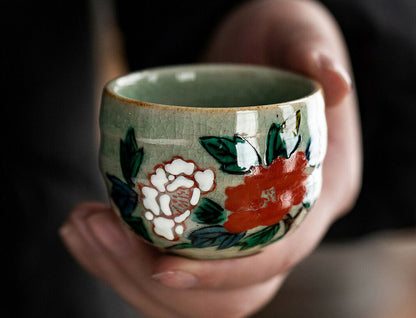5pcs of one set Japan Herbs master tea cup flower Kutani ware ceramic tea cup