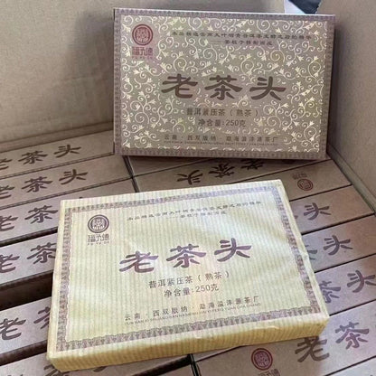 250g Menghai Dayi LaoChaTou Tea Pu-erh Ripe Puer Brick Ancient Tree Lao Cha Tou