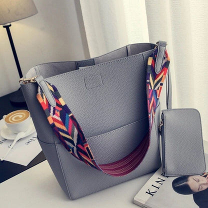 Handbag Purse Colorful Strap Shoulder Bag Synthetic Leather Bucket Crossbody 1PC