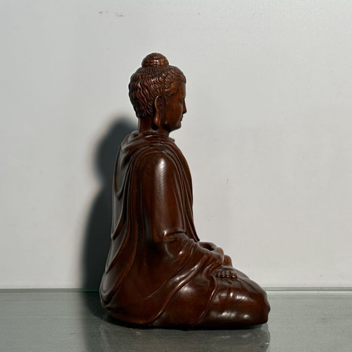 Vintage Chinese Wood Ornaments Boxwood Carving Tathagata Buddha Statue Sculpture