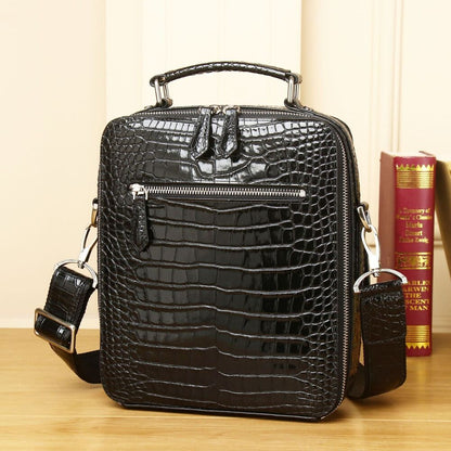 100% Real Leather Shoulder Bag, Designer Crocodile 10" Multifunctional Handbags