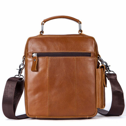 100% Genuine Leather Men's Sling Shoulder/Messenger Bag Zipper 8inch Handbags