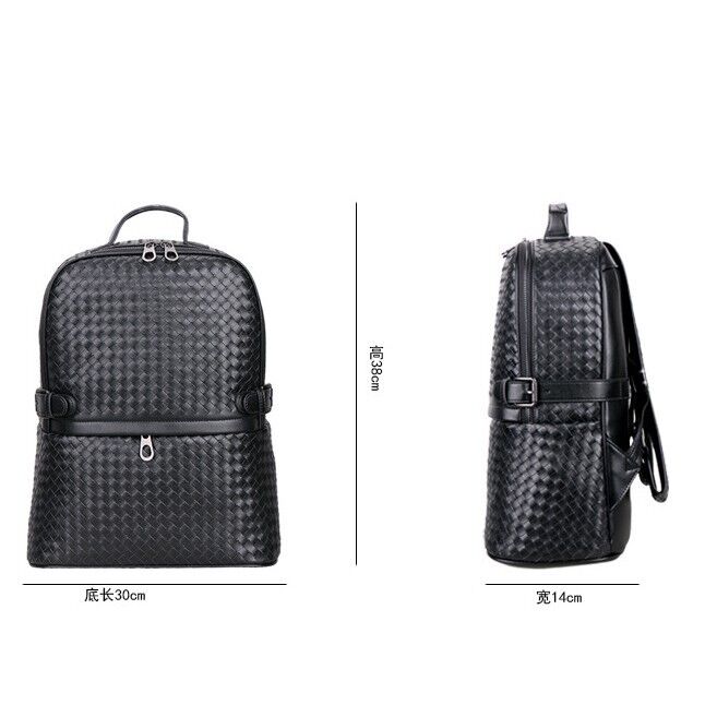 Top Real Leathe Handmade Weaving Men's Backpack Black Travel Bag School Rucksack
