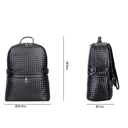 Top Real Leathe Handmade Weaving Men's Backpack Black Travel Bag School Rucksack