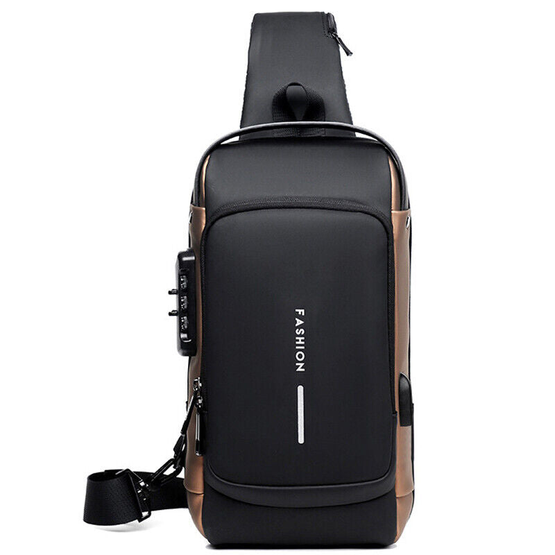 Men's Sling Backpack Oxford cloth Waterproof&Anti-theft Crossbody Bag USB Port