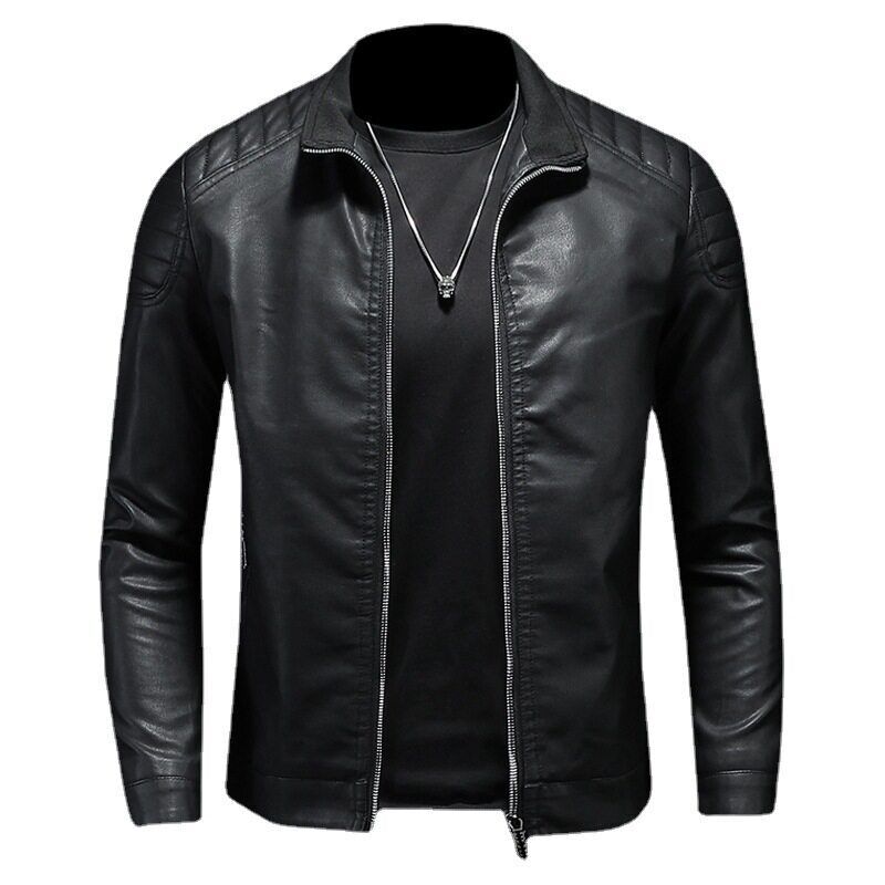 Pu Jacket Men Jacket Male Stand Collar Windbreaker Mens Clothing Black Blue