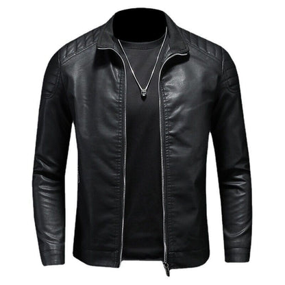 Pu Jacket Men Jacket Male Stand Collar Windbreaker Mens Clothing Black Blue