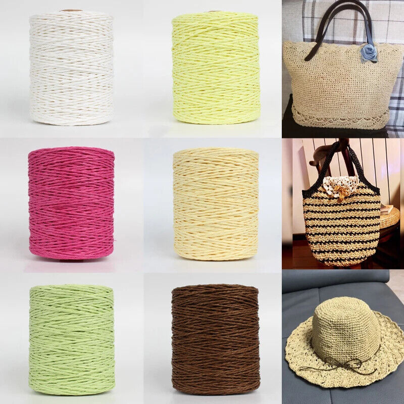Hand Knitting Yarns 280-300M Natural Raffia Straw Colorful Crochet Threads Rolls