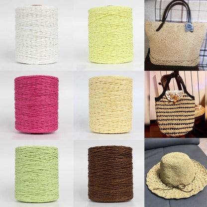 Hand Knitting Yarns 280-300M Natural Raffia Straw Colorful Crochet Threads Rolls