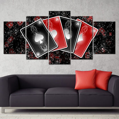 Black and Red Playing Cards 5 Pcs Canvas Wall Art Poster Home Decor Cuadros